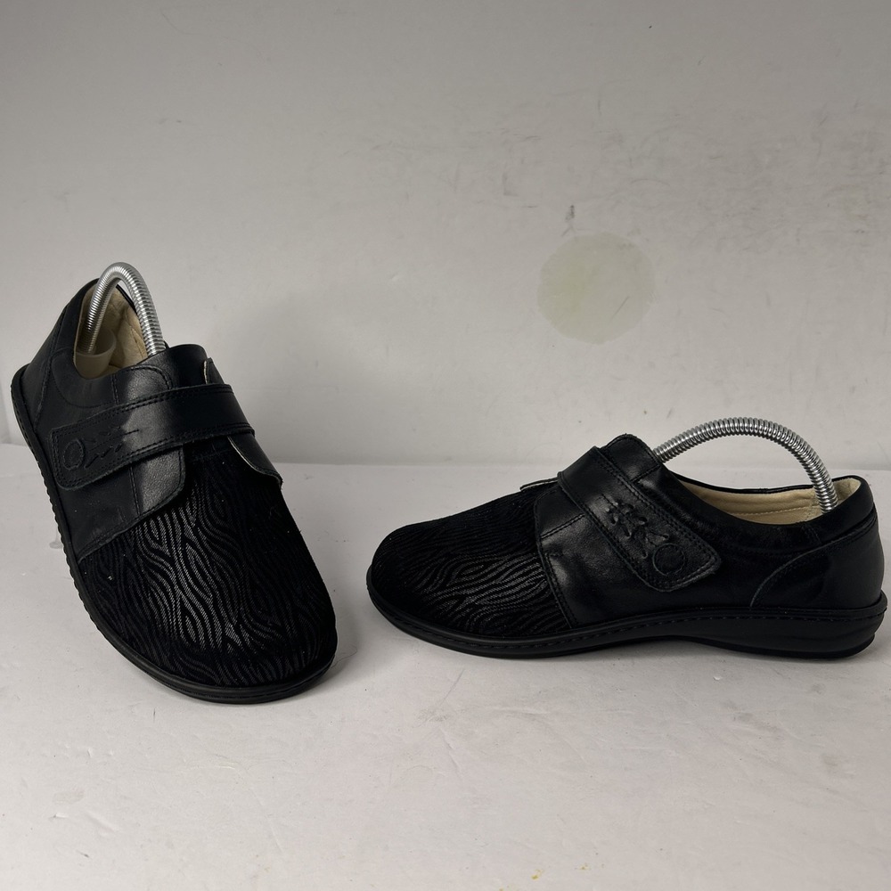 David Tate Evita Leather Fabric Hook & Loop Comfort Shoes Black Soft Size 9 W